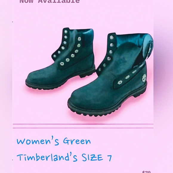 Women's Green Leather & Velvet Timberland Boots. Size 7 - Picture 2 of 6